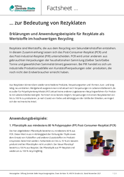 Factsheet zur Bedeutung von Rezyklaten Beim Anklicken öffnet sich die PDF Factsheet zur Bedeutung von Rezyklaten in einem neuen Fenster.