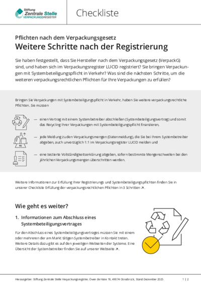 Checkliste: Weitere Schritte nach der Registrierung Beim Anklicken öffnet sich die PDF Checkliste: Weitere Schritte nach der Registrierung in einem neuen Fenster.