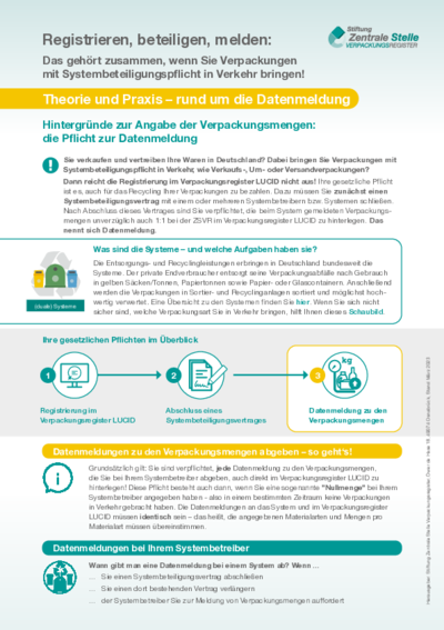 Beim Anklicken öffnet sich die PDF Checkliste: Alles Wichtige zur Meldung von Verpackungsmengen in einem neuen Fenster.