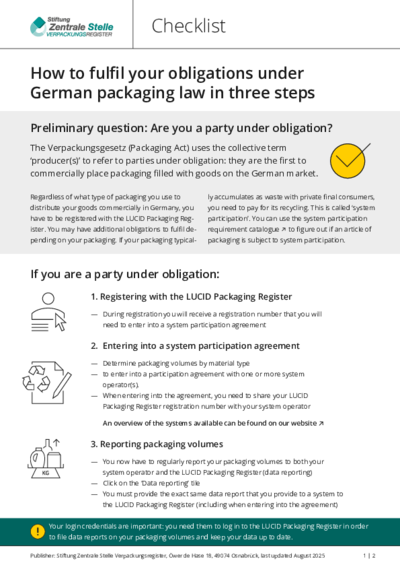 Checklist: How to fulfil your obligations under  German packaging law in three steps