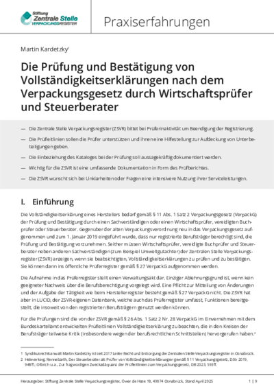 Report on the audit and confirmation of declarations of completeness