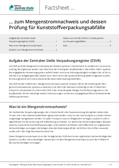 Beim Anklicken öffnet sich die PDF Begriffserklärungen, Hintergründe, Zeitplan und ein Blick auf den Export in ausländische Recyclinganlagen – dargestellt am Stoffstrom von Kunststoffverpackungsabfällen in einem neuen Fenster.